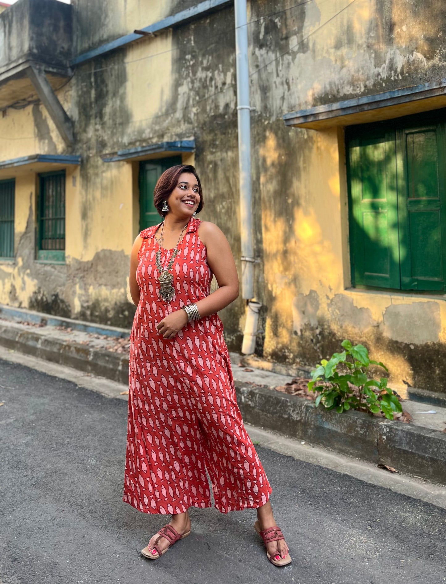 Rui Fish Print Handblock Jumpsuit- New Launch