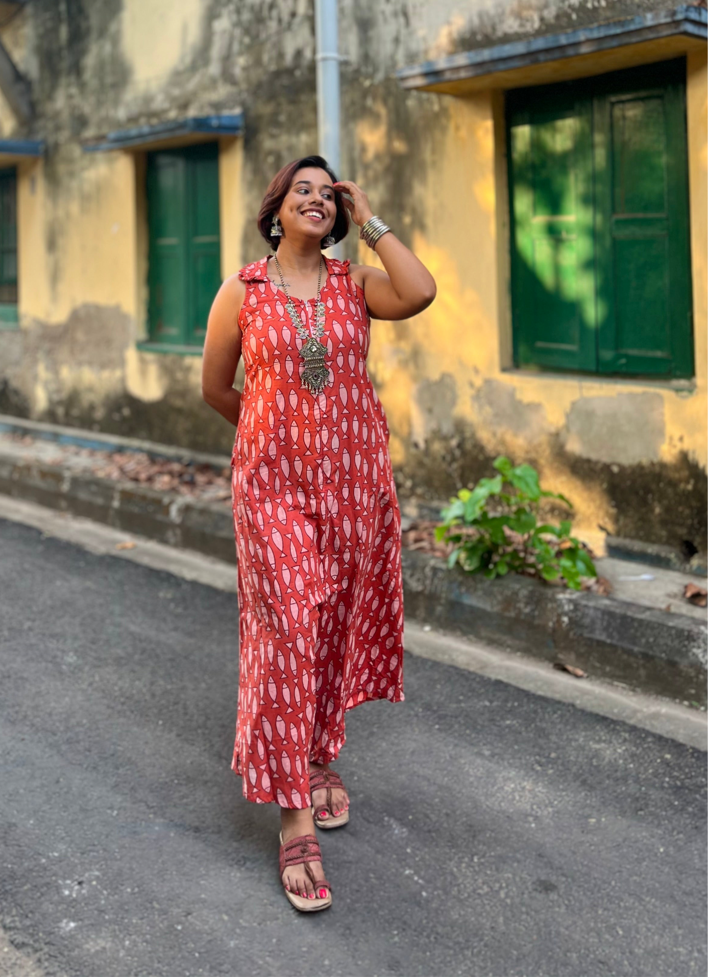 Rui Fish Print Handblock Jumpsuit- New Launch