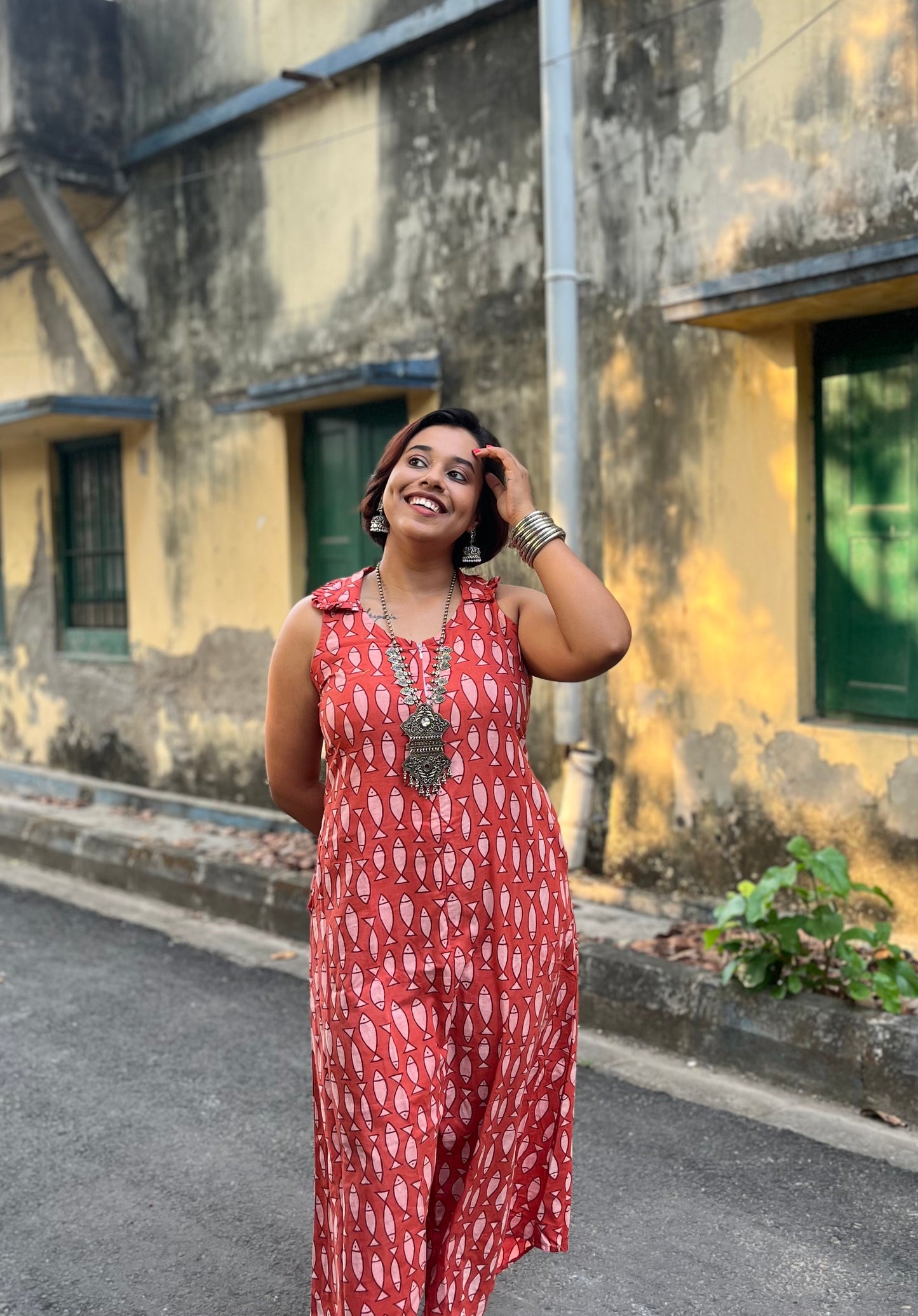 Rui Fish Print Handblock Jumpsuit- New Launch