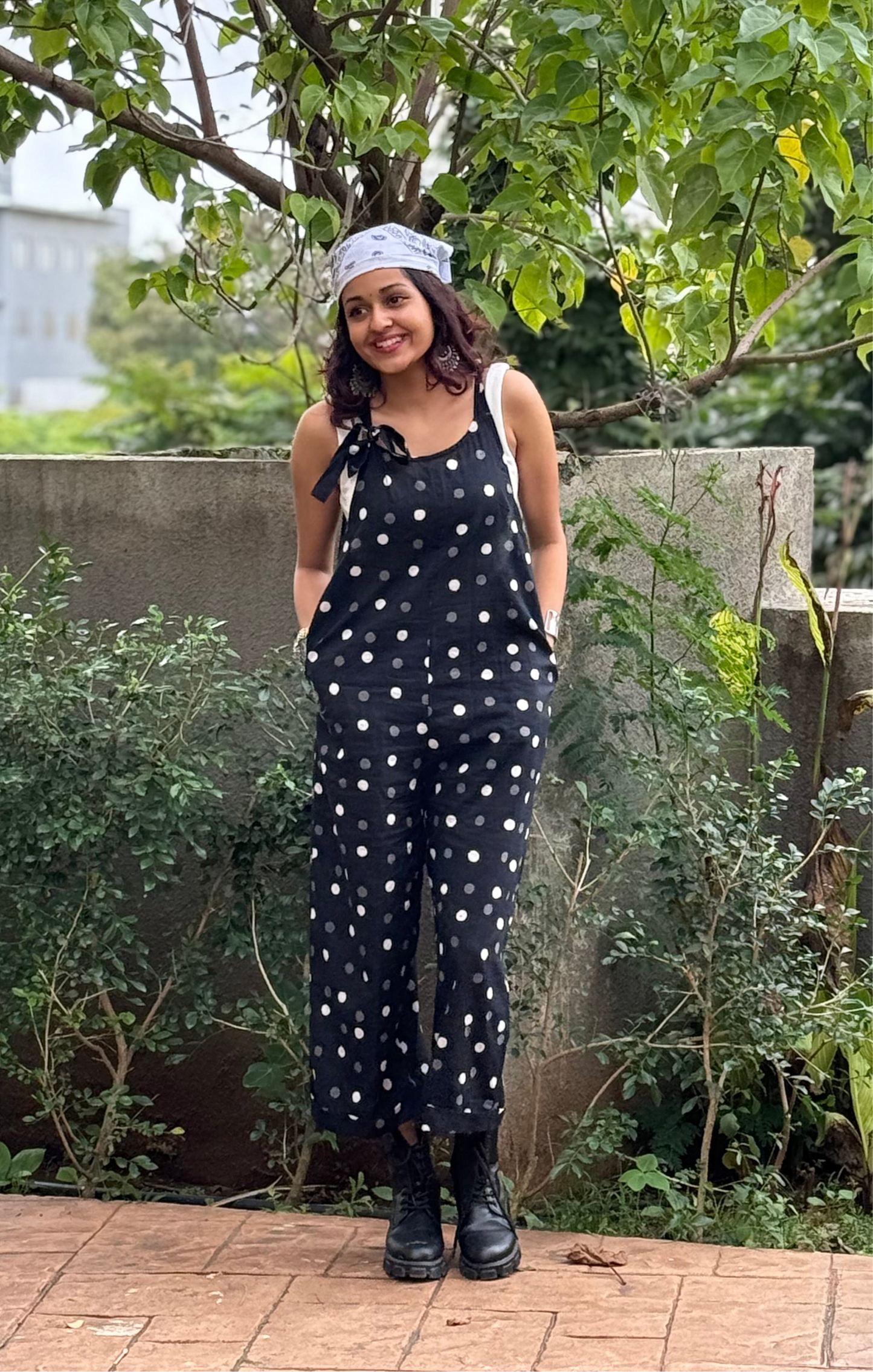 Raaha Polka Dot Tie-up Black Jumpsuit- New Launch