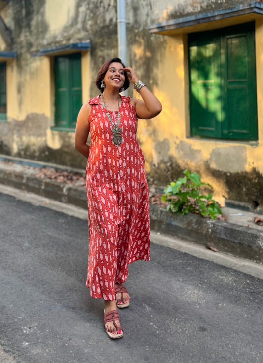 Rui Fish Print Handblock Jumpsuit- New Launch